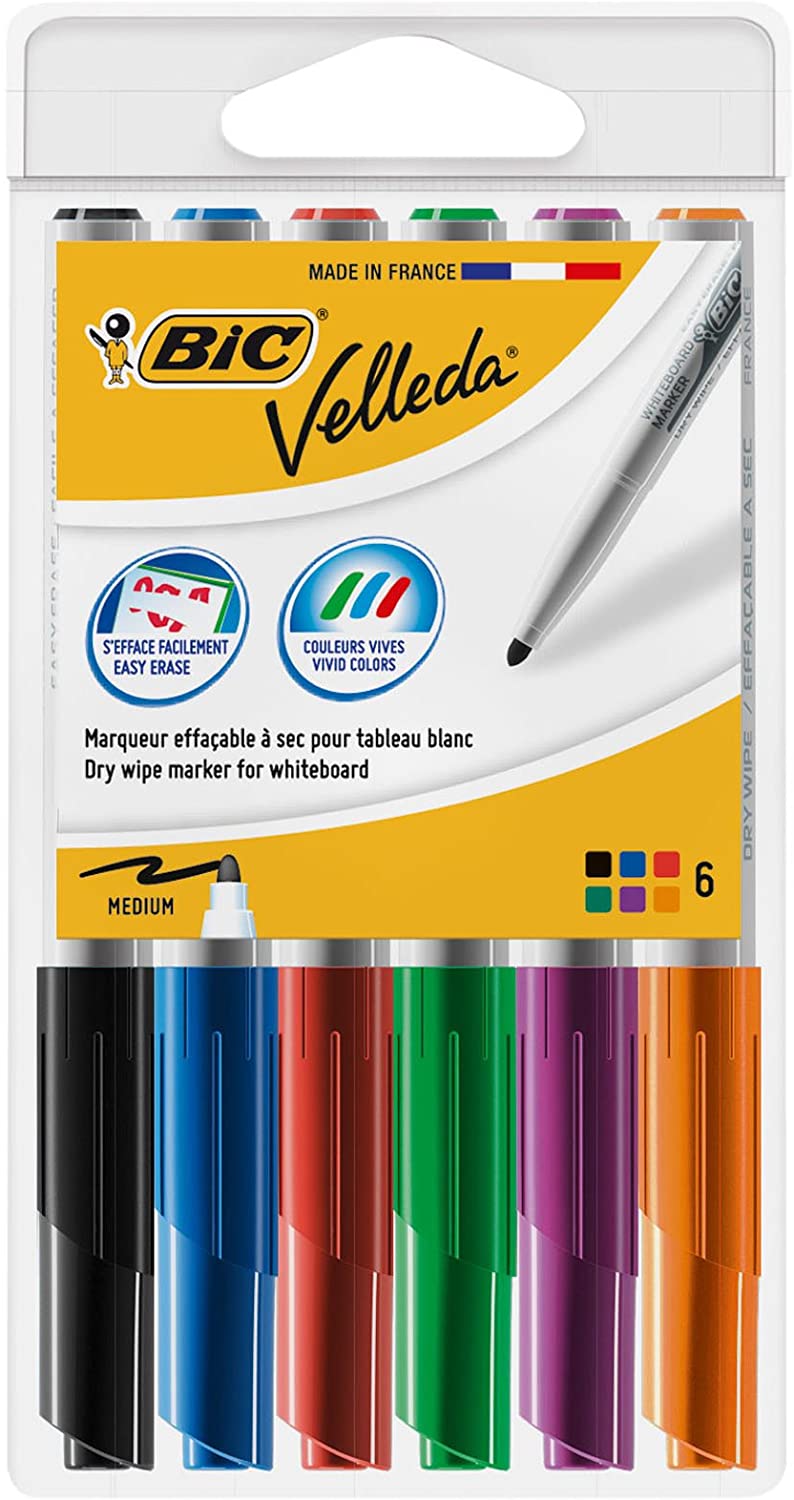 Conjunto de 6 marcadores para quadro branco BIC Velleda com várias cores