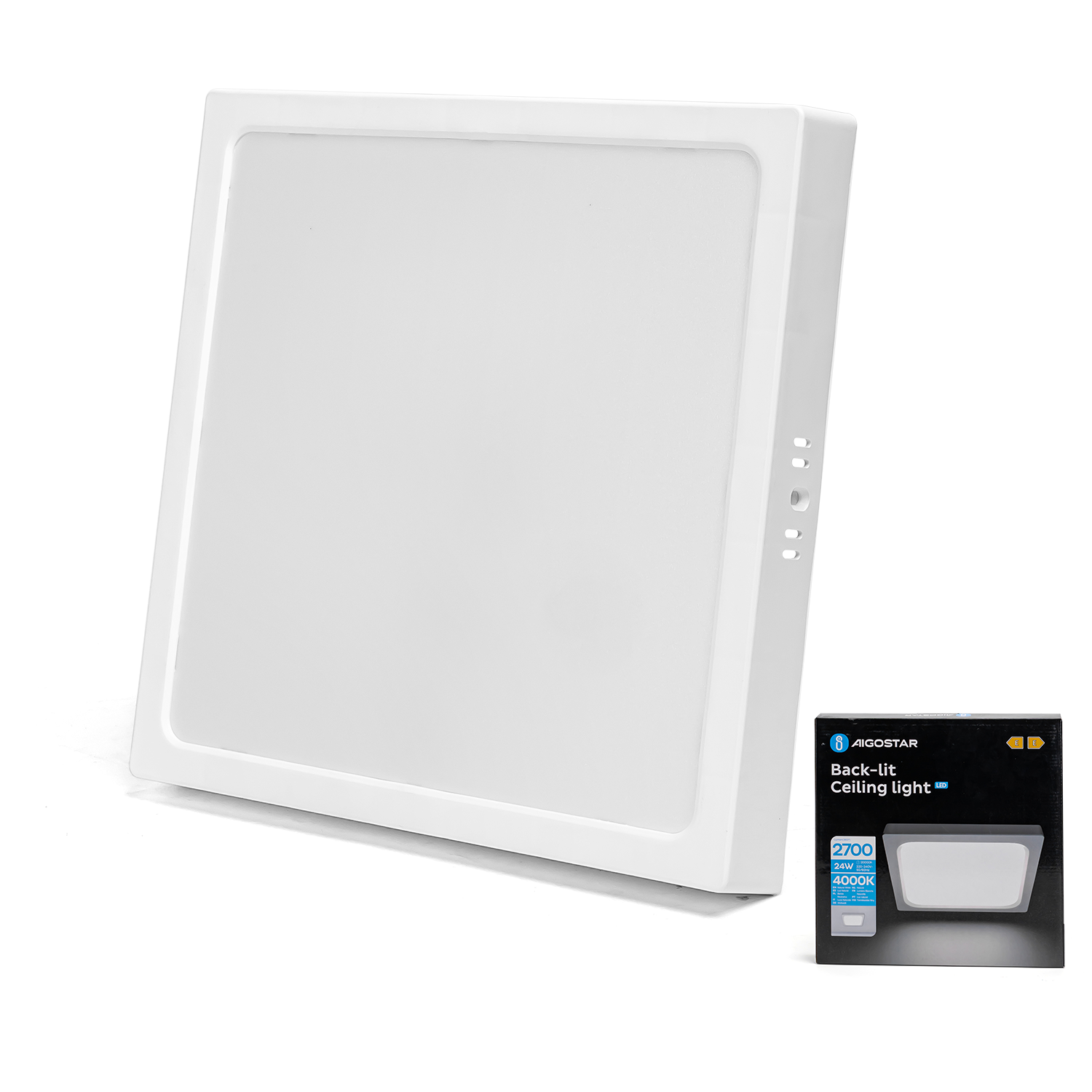 Luz de teto quadrada branca back-lit Aigostar com embalagem preta