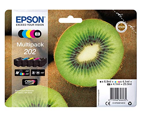 Embalagem Multipack Epson 202 com tinteiros e imagem de kiwi