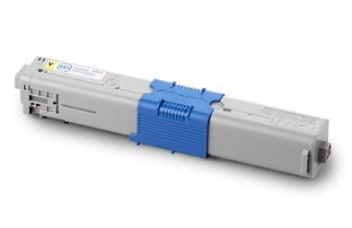 Cartucho de toner amarelo para impressora, cinzento e azul.