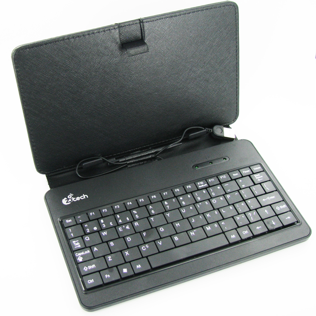 Teclado portátil preto com capa texturizada e cabo USB