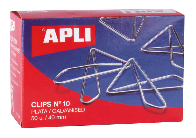 Caixa de clips metálicos triangulares prata APLI