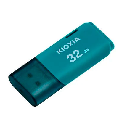 Pen drive Kioxia de 32 GB azul com tampa preta