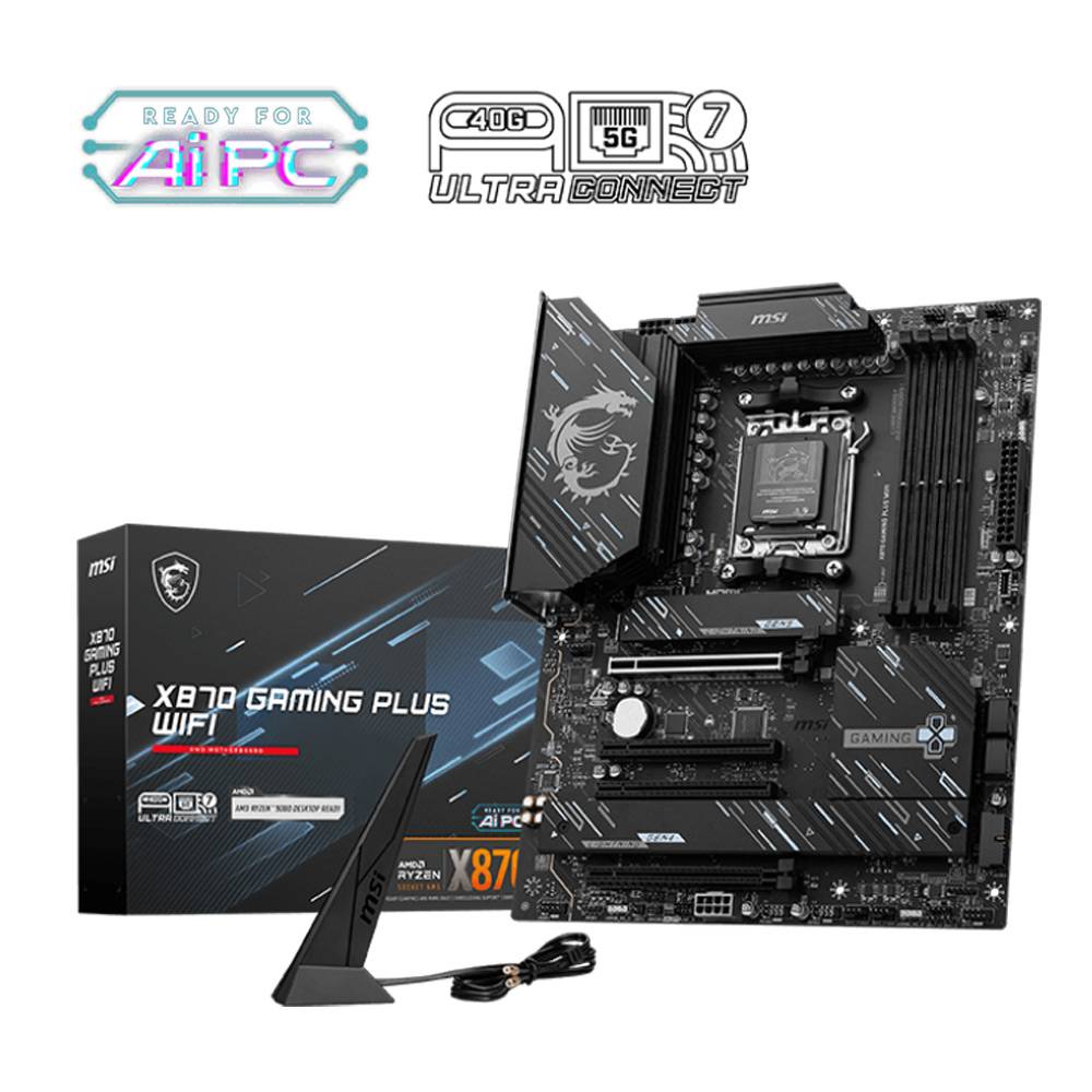 Placa-mãe MSI X870 Gaming Plus WiFi com caixa e antena WiFi