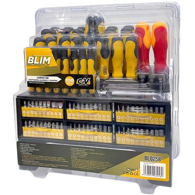 Conjunto de ferramentas BLIM com 100 peças em embalagem plástica transparente