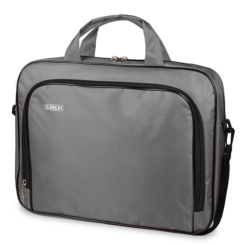 Pasta cinzenta para portátil com fecho e alça