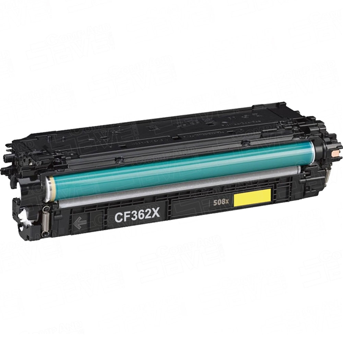 Toner de impressora preto CF362X com cilindro verde e etiqueta amarela