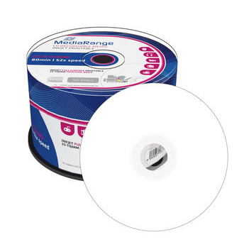 Pacote de 50 discos MediaRange CD-R 700MB 80min 52x azul e branco