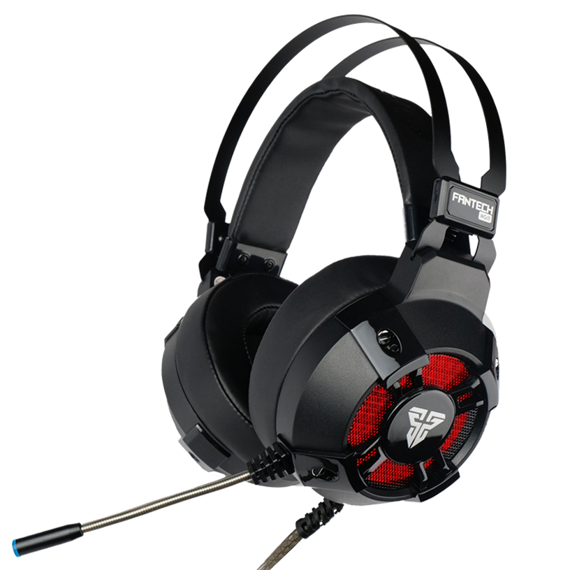 Headset preto com vermelho e microfone, logotipo FANTECH HG11
