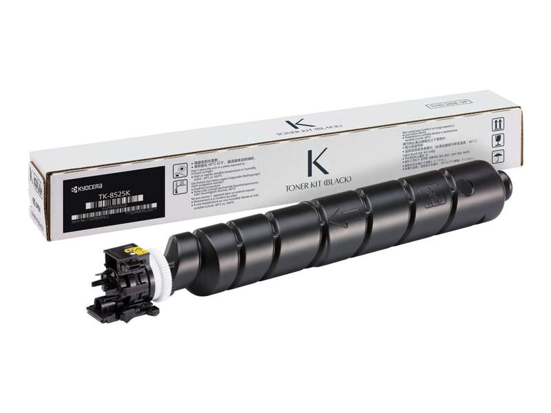 Toner Kit preto Kyocera TK-8525K com embalagem branca e cilindro de toner preto