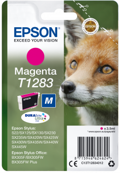 Embalagem de tinta Epson Magenta T1283 para impressoras Stylus com imagem de raposa