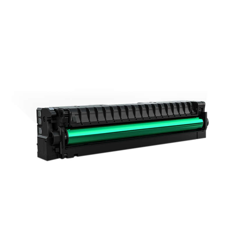 Toner de impressora preto com cilindro verde em fundo branco