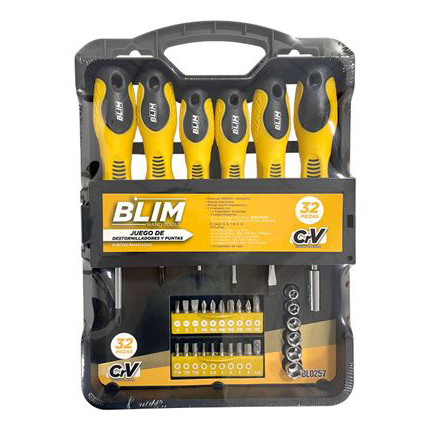 Conjunto de 32 peças de ferramentas BLIM com chaves de fendas e acessórios em estojo plástico
