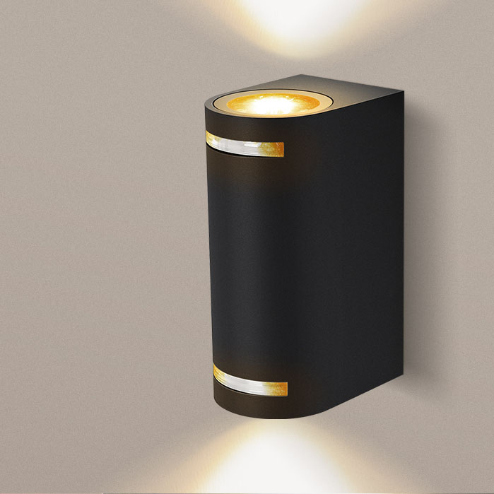 Candeeiro de parede preto com luz LED a iluminar para cima e para baixo