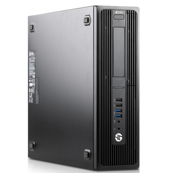 Computador desktop preto HP Z240 com entradas USB e ranhuras verticais