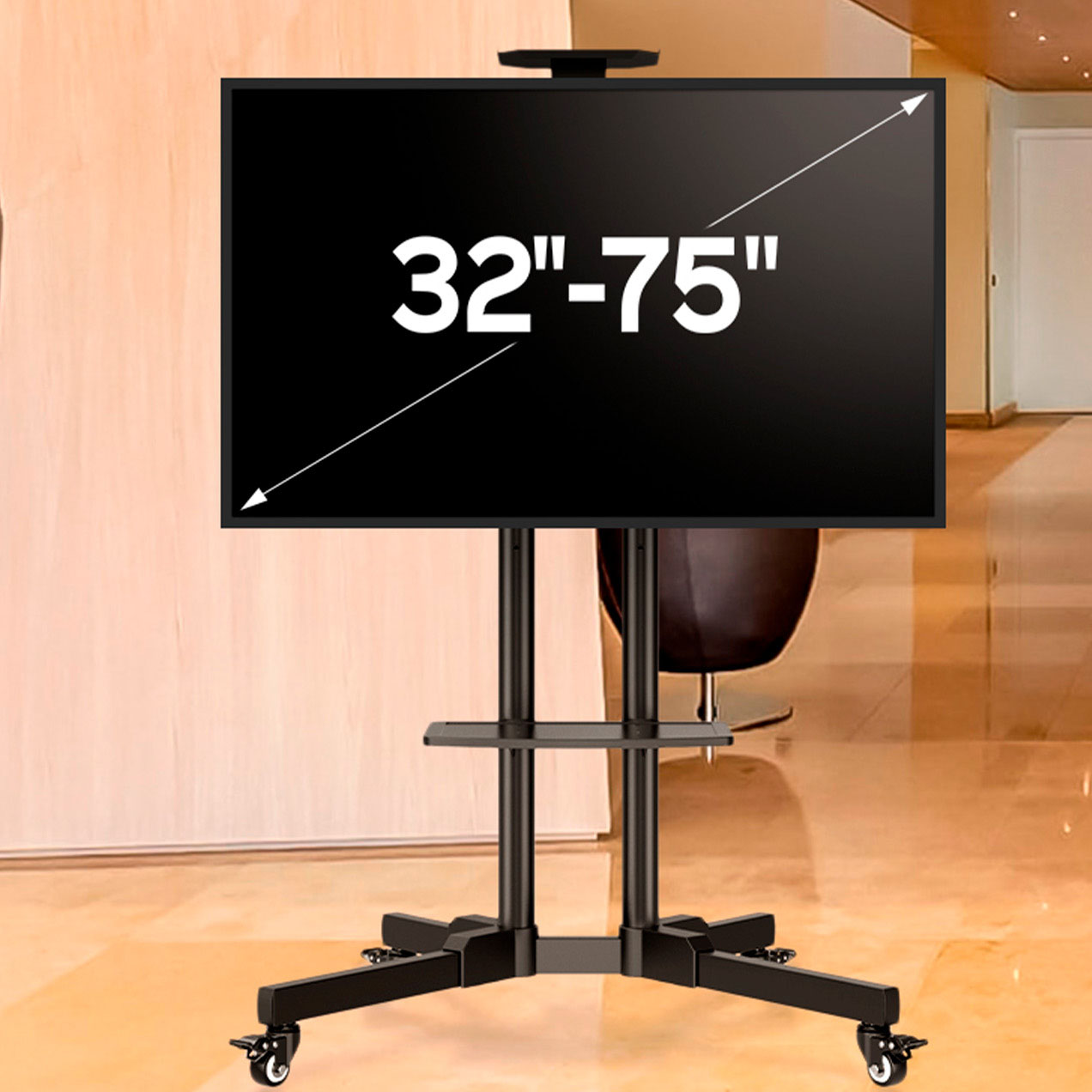 Suporte móvel em metal preto para TV entre 32 e 75 polegadas