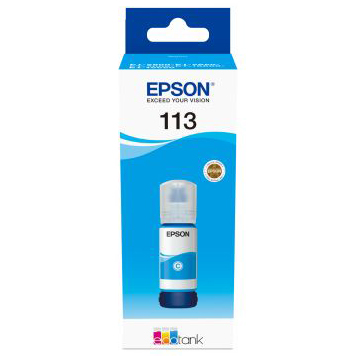 Embalagem de tinta Epson 113 em azul e branco