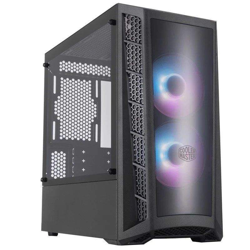 Caixa de computador Cooler Master preta com ventoinhas RGB frontais
