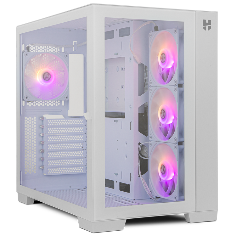 Caixa de computador branca com ventoinhas LED RGB