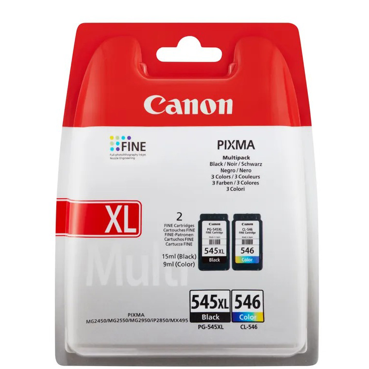Embalagem de cartuchos de tinta Canon PIXMA XL preto e colorido
