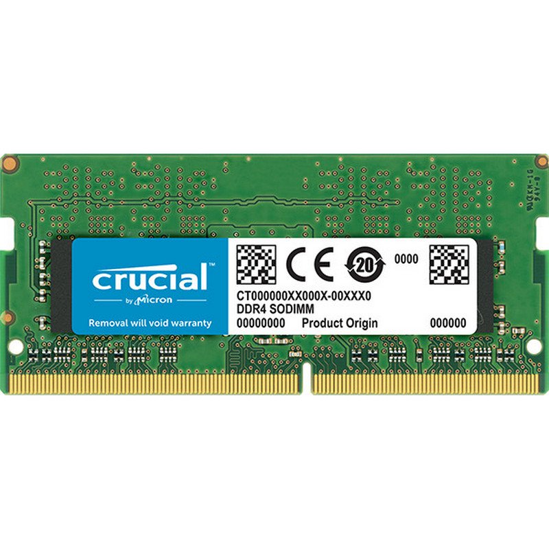 Módulo de memória RAM DDR4 SODIMM Crucial by Micron com etiqueta azul e branca