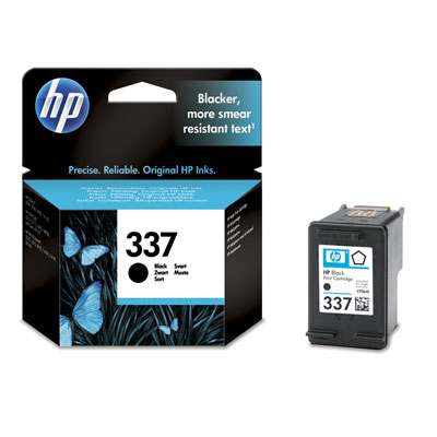 Cartucho de tinta HP 337 preto com embalagem preta e detalhes em azul