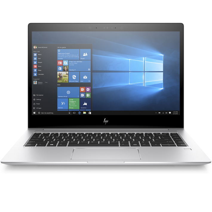 Portátil HP prateado com teclado preto e ecrã Windows 10 ligado
