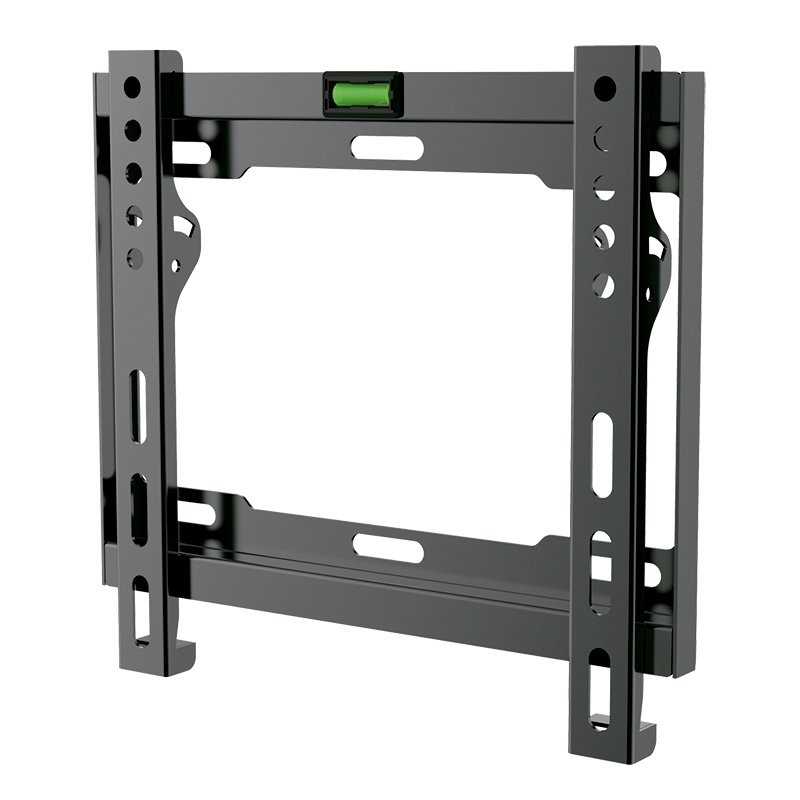 Suporte de parede preto para televisão com nível de bolha verde