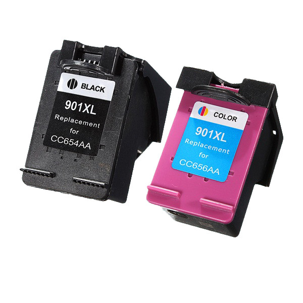 Dois tinteiros de impressora 901XL preto e colorido com etiquetas distintas