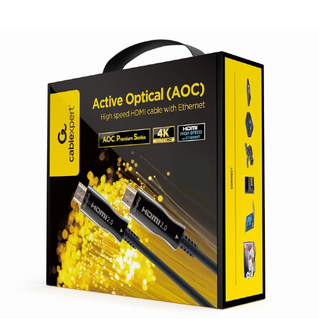 Embalagem de cabo HDMI Active Optical AOC com texto e imagem do cabo