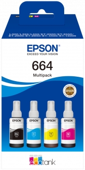 Multipack Epson 664 com quatro frascos de tinta colorida para impressora