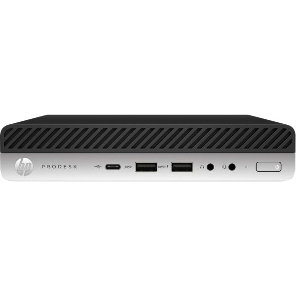 Mini PC HP ProDesk preto e prateado com várias portas frontais
