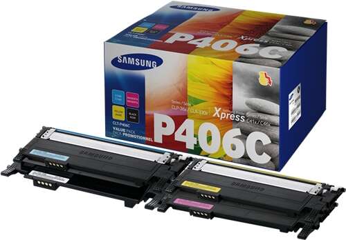 Cartuchos de toner Samsung P406C preto e colorido com embalagem colorida