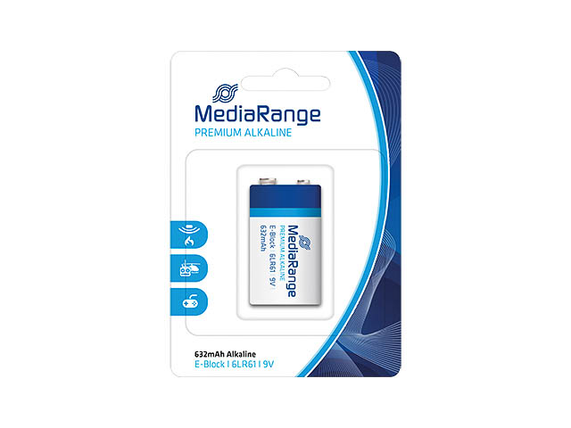 Pilhas alcalinas MediaRange Premium 9V embaladas