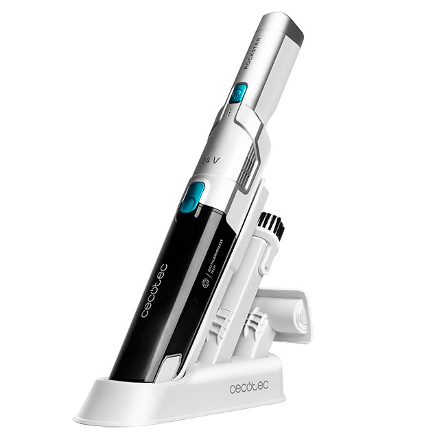 aspirador portátil sem fios cecotec na base com acessórios