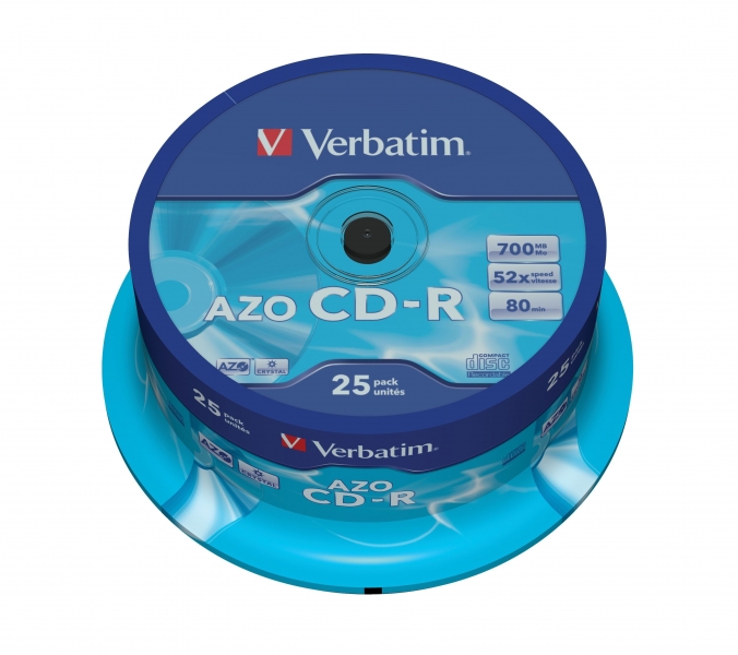 Pacote de discos Verbatim AZO CD-R em embalagem redonda azul