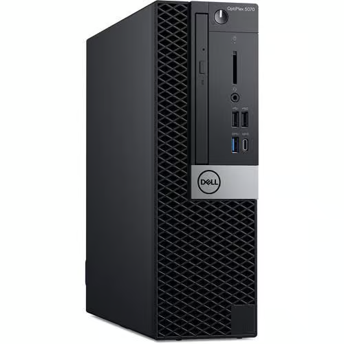 Computador desktop Dell OptiPlex 5070 preto com portas frontais e textura em grelha