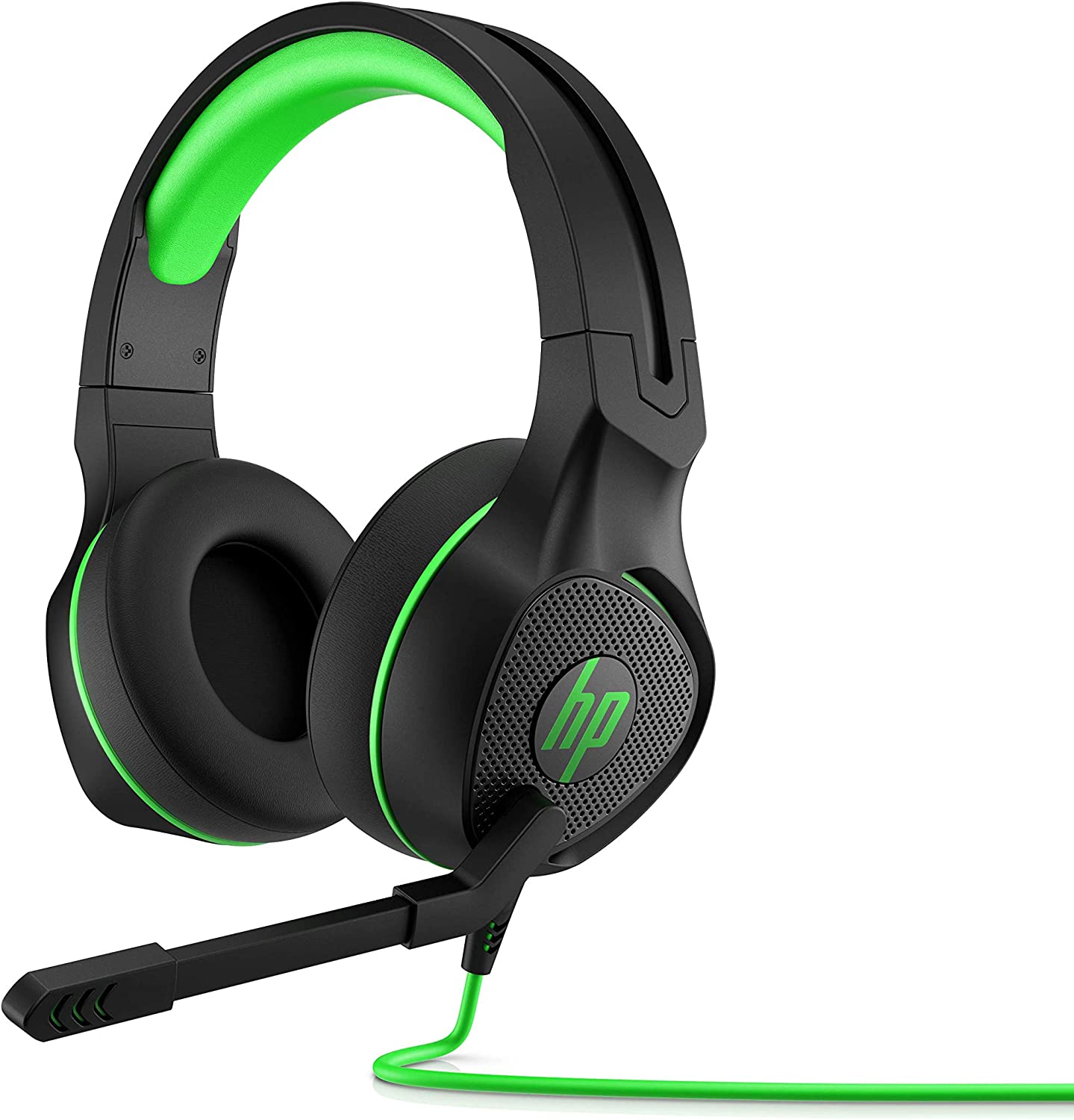 Auricular com microfone preto e verde com logótipo hp