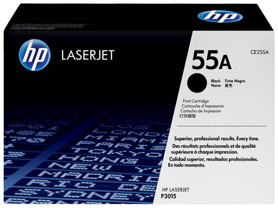 Caixa de cartucho de impressão HP LaserJet 55A CE255A preta e branca