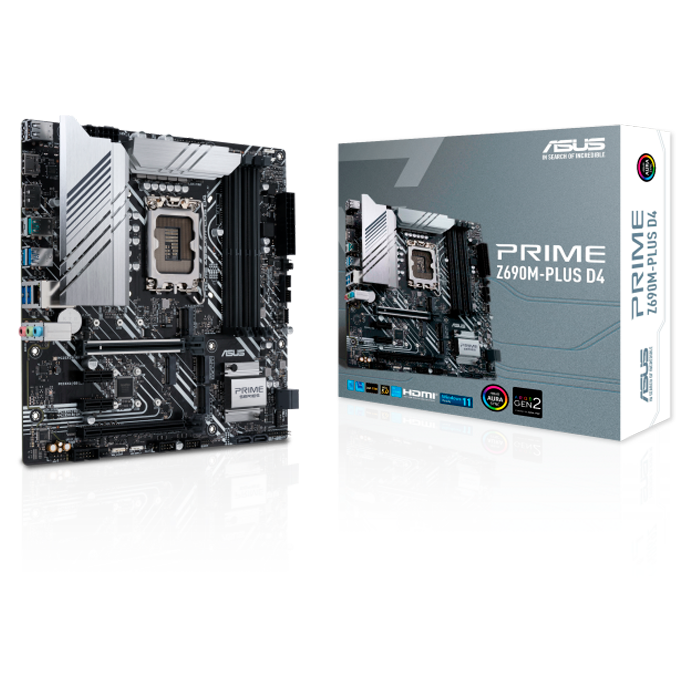 Placa-mãe ASUS PRIME Z690M-PLUS D4 e embalagem cinza