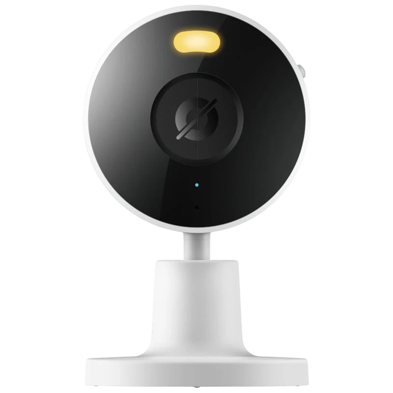 Câmara de segurança doméstica preta e branca com indicadores luminosos