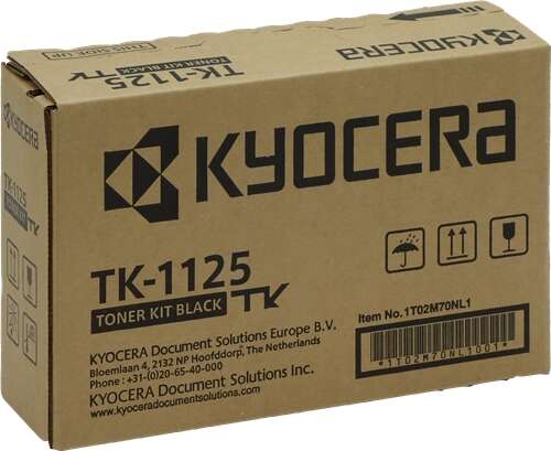 Caixa de toner preto Kyocera TK-1125 em papelão castanho com texto preto