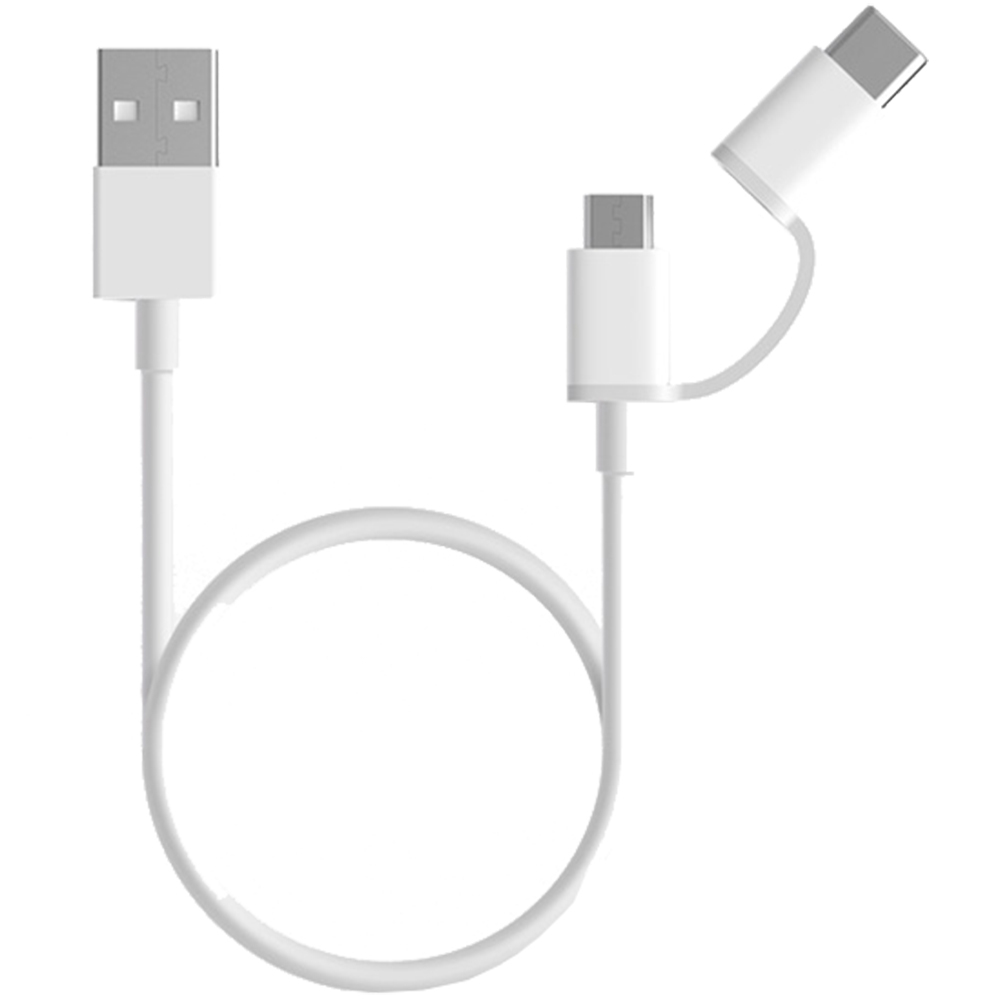 Cabo USB branco com conetor USB-A e adaptador USB-C
