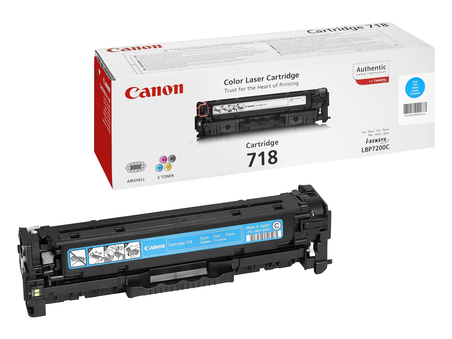 Toner Canon Cartridge 718 cyan com caixa branca e vermelha