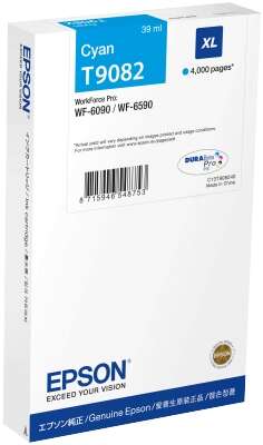 Embalagem branca de tinteiro Epson T9082 cyan XL de 39 ml