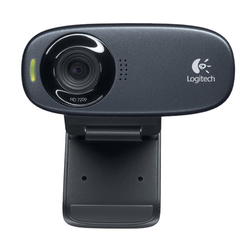 Webcam preta Logitech com lente HD 720p e clip de fixação