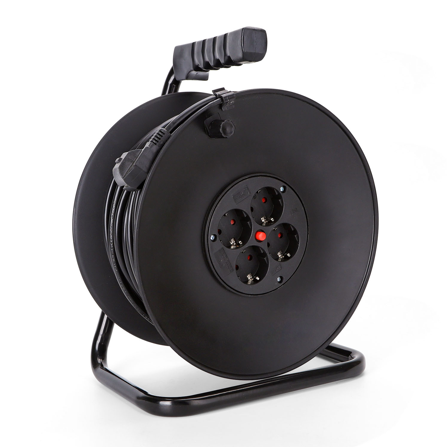 Prolongador elétrico com enrolador preto e quatro tomadas