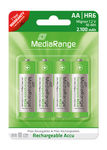 Pack de 4 pilhas recarregáveis AA HR6 MediaRange em embalagem verde