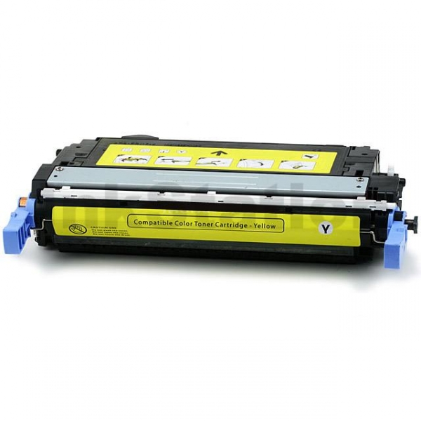 Cartucho de toner amarelo compatível para impressora com etiquetas amarelas e azul.