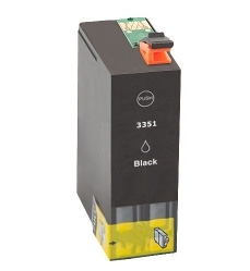 Cartucho de tinta preto com etiqueta preta e botão laranja